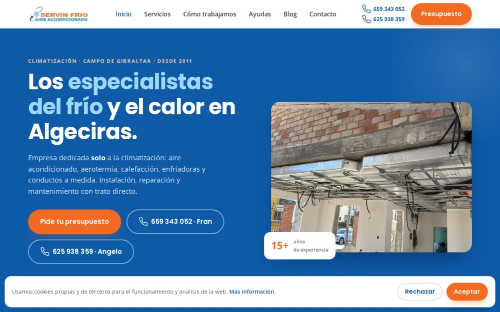 Web de Servinfrío, cliente de climatización en Algeciras